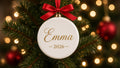 Custom name Christmas ornament in ceramic with ribbon