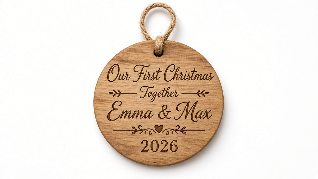 Our First Christmas Together couple ornament, design detail