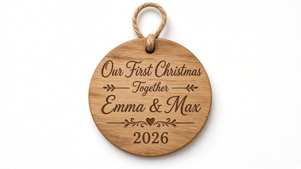Our First Christmas Together couple ornament, design detail
