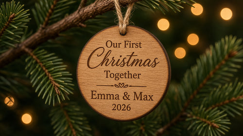 Our First Christmas Together personalized couple ornament with names and year