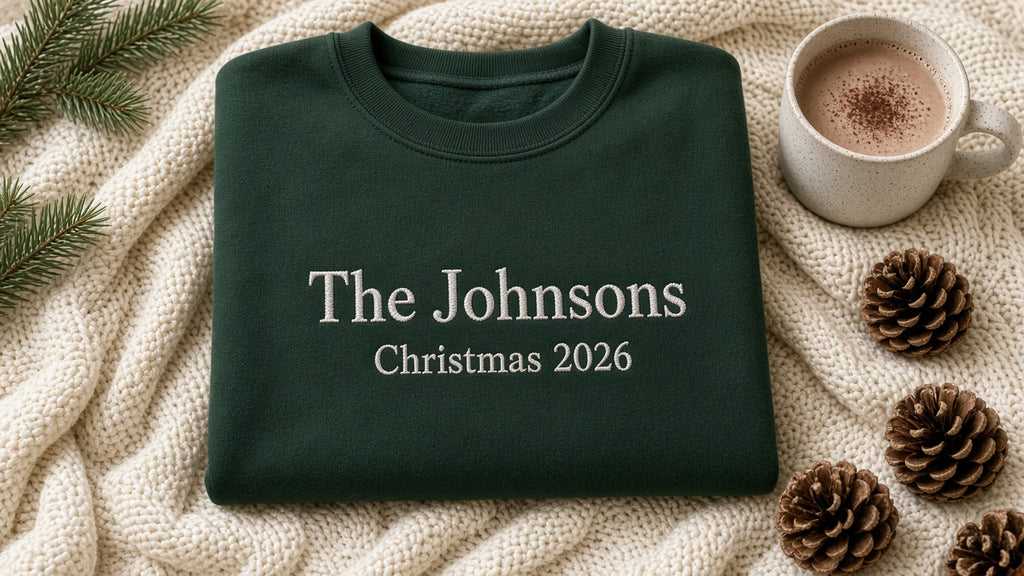 Personalized family Christmas sweatshirt with family name and year