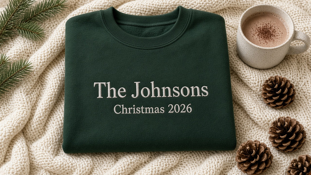 Personalized family Christmas sweatshirt with family name and year