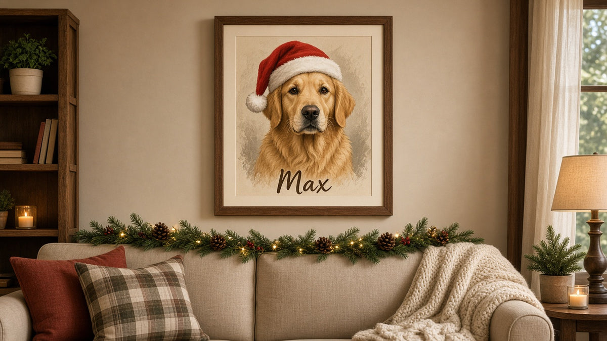 Custom pet portrait Christmas print, alternate view