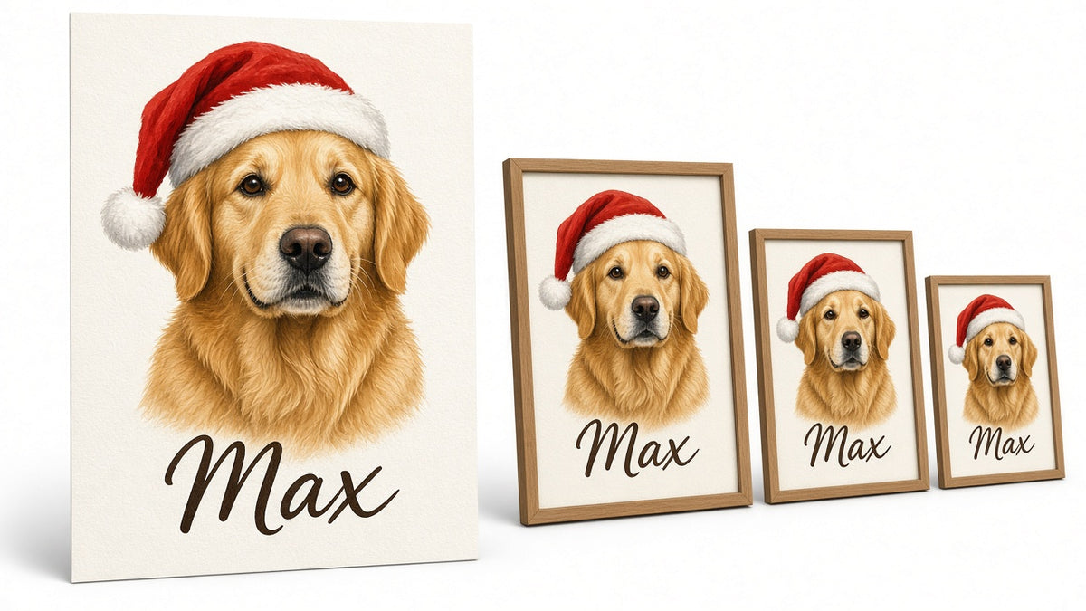 Custom pet portrait Christmas print, design detail
