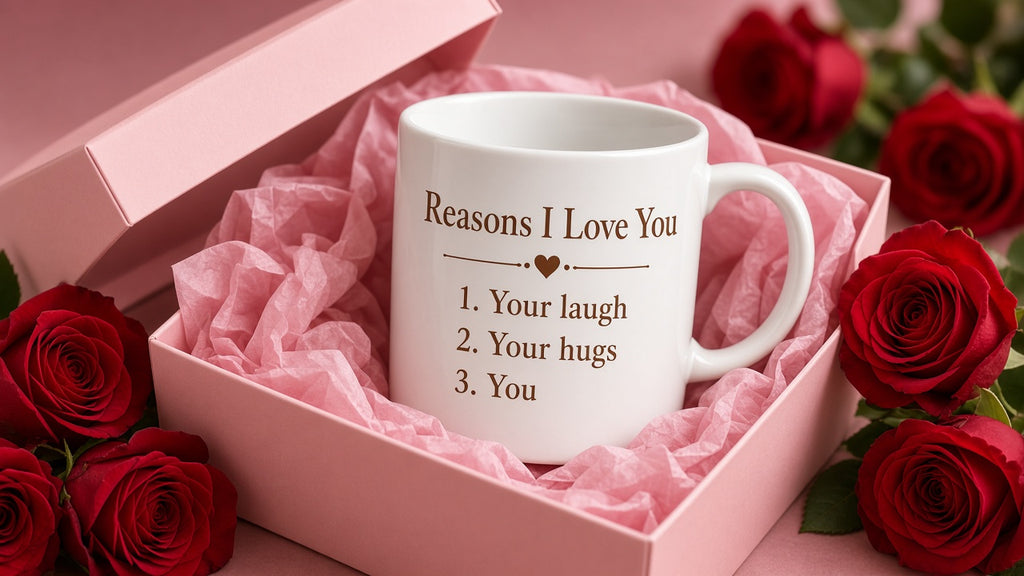 Reasons I Love You custom mug, design detail