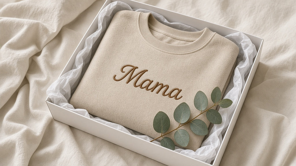 Custom Mama sweatshirt with kids' names, print detail