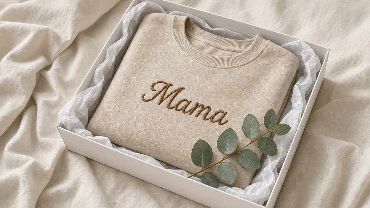 Custom Mama sweatshirt with kids' names, print detail