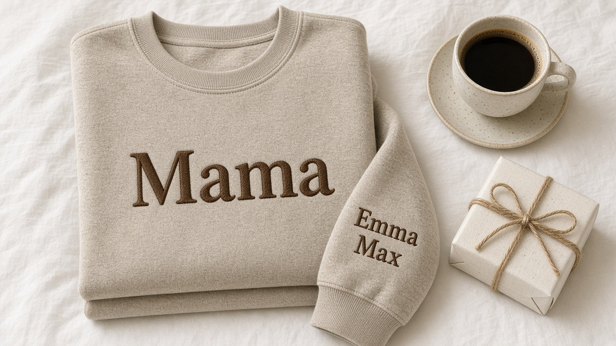 Personalized Mama sweatshirt with kids' names on the sleeve