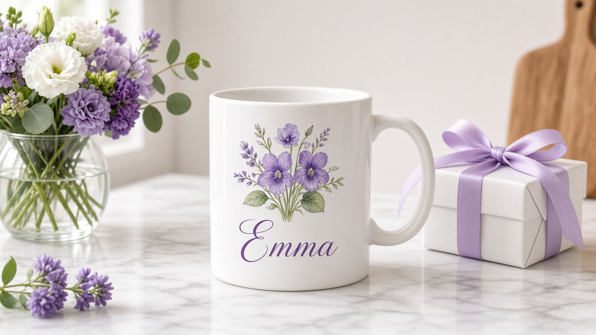 Birth flower personalized name mug