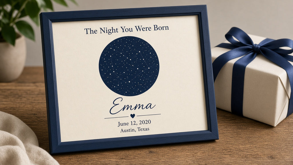 Personalized star map print, design detail
