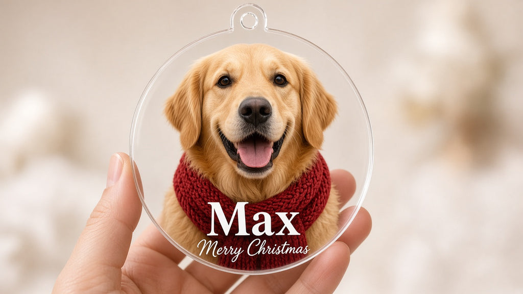 Custom pet photo Christmas ornament, alternate view