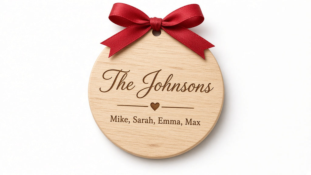 Personalized family names Christmas ornament, design detail