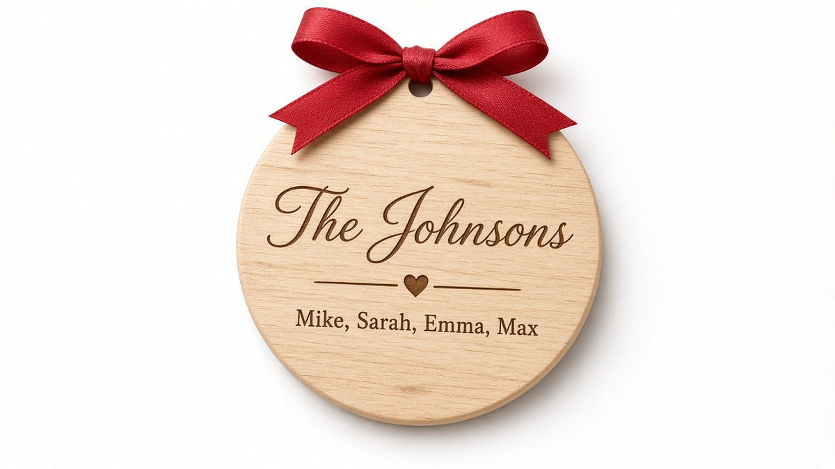 Personalized family names Christmas ornament, design detail