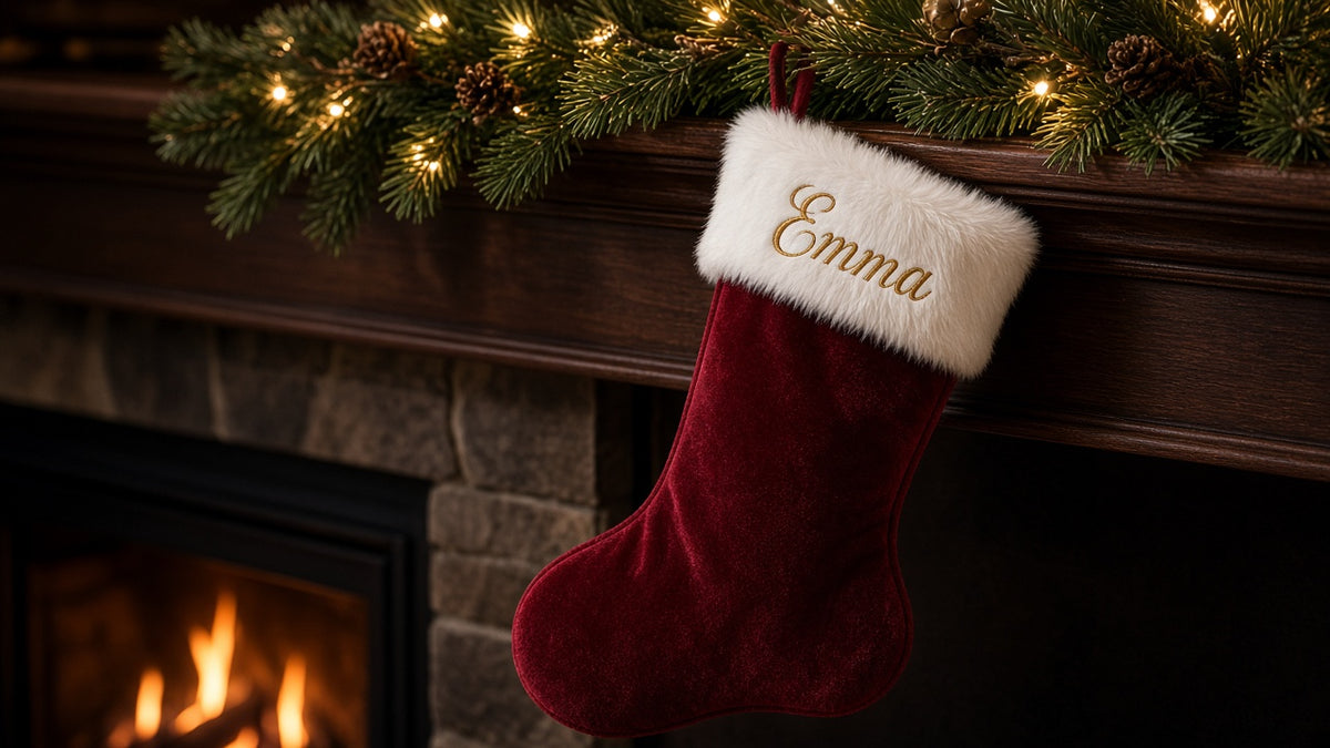 Personalized velvet Christmas stocking with name