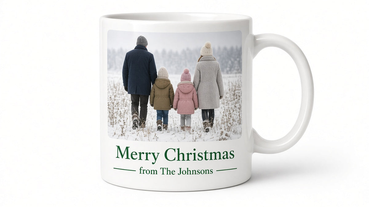 Custom family photo Christmas mug, alternate view